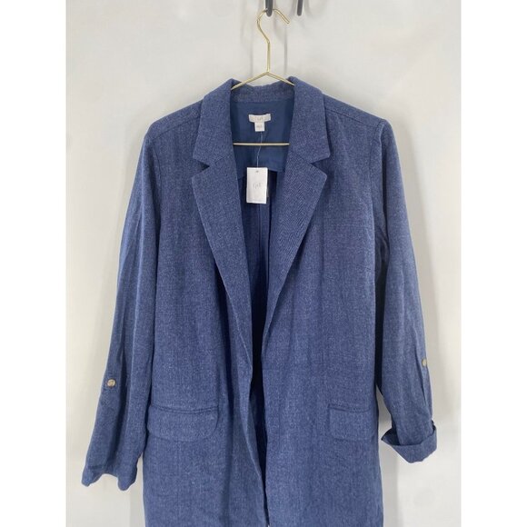 NWT J JILL BLUE SLAT ROLL TAB SLEEVES JACKET SIZE LARGE - Picture 2 of 6